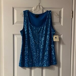 Jessica Turquoise Sequin Scoop Neck Tank